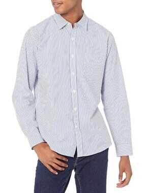 Men's White Vertical Stripe 100% Cotton Imported Long-Sleeve Casual Poplin Shirt